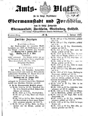 Amtsblatt für die Königlichen Bezirksämter Forchheim und Ebermannstadt sowie für die Königliche Stadt Forchheim Donnerstag 1. Januar 1863