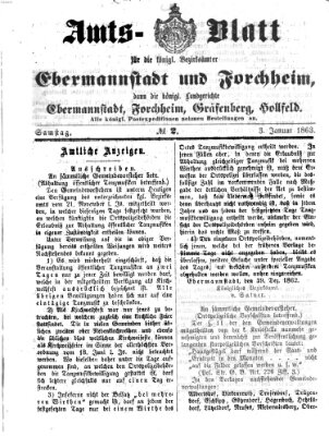 Amtsblatt für die Königlichen Bezirksämter Forchheim und Ebermannstadt sowie für die Königliche Stadt Forchheim Samstag 3. Januar 1863