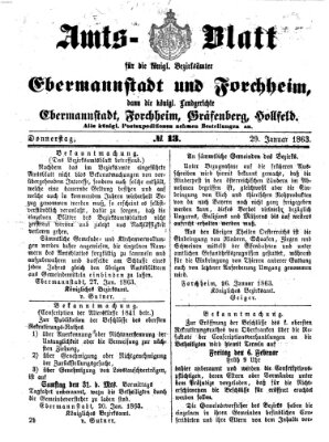 Amtsblatt für die Königlichen Bezirksämter Forchheim und Ebermannstadt sowie für die Königliche Stadt Forchheim Donnerstag 29. Januar 1863