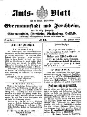 Amtsblatt für die Königlichen Bezirksämter Forchheim und Ebermannstadt sowie für die Königliche Stadt Forchheim Samstag 31. Januar 1863