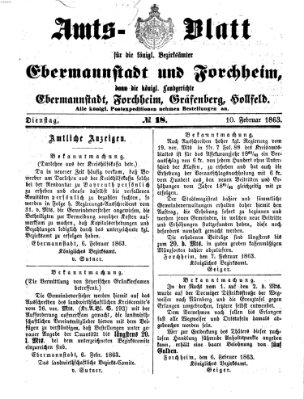 Amtsblatt für die Königlichen Bezirksämter Forchheim und Ebermannstadt sowie für die Königliche Stadt Forchheim Dienstag 10. Februar 1863