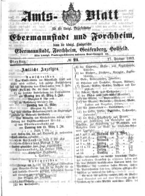 Amtsblatt für die Königlichen Bezirksämter Forchheim und Ebermannstadt sowie für die Königliche Stadt Forchheim Dienstag 17. Februar 1863