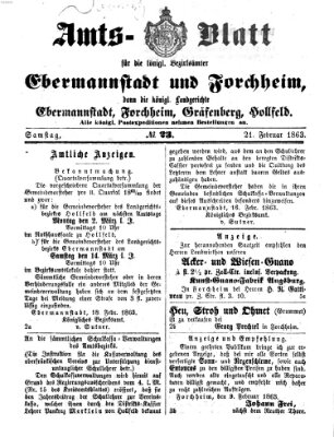 Amtsblatt für die Königlichen Bezirksämter Forchheim und Ebermannstadt sowie für die Königliche Stadt Forchheim Samstag 21. Februar 1863