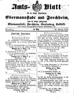 Amtsblatt für die Königlichen Bezirksämter Forchheim und Ebermannstadt sowie für die Königliche Stadt Forchheim Dienstag 24. Februar 1863