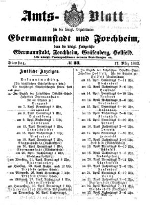 Amtsblatt für die Königlichen Bezirksämter Forchheim und Ebermannstadt sowie für die Königliche Stadt Forchheim Dienstag 17. März 1863