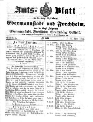 Amtsblatt für die Königlichen Bezirksämter Forchheim und Ebermannstadt sowie für die Königliche Stadt Forchheim Samstag 25. April 1863