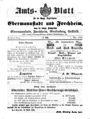 Amtsblatt für die Königlichen Bezirksämter Forchheim und Ebermannstadt sowie für die Königliche Stadt Forchheim Donnerstag 7. Mai 1863