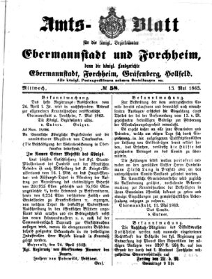 Amtsblatt für die Königlichen Bezirksämter Forchheim und Ebermannstadt sowie für die Königliche Stadt Forchheim Mittwoch 13. Mai 1863