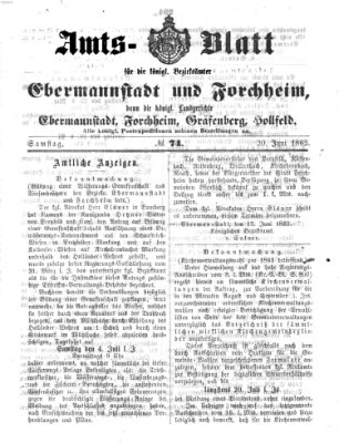 Amtsblatt für die Königlichen Bezirksämter Forchheim und Ebermannstadt sowie für die Königliche Stadt Forchheim Samstag 20. Juni 1863