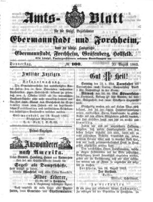 Amtsblatt für die Königlichen Bezirksämter Forchheim und Ebermannstadt sowie für die Königliche Stadt Forchheim Donnerstag 20. August 1863