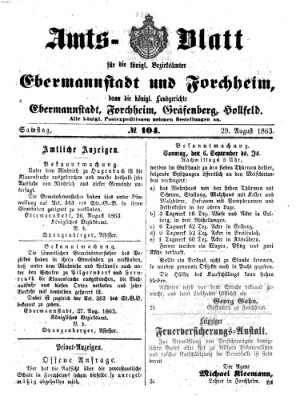 Amtsblatt für die Königlichen Bezirksämter Forchheim und Ebermannstadt sowie für die Königliche Stadt Forchheim Samstag 29. August 1863