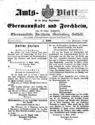 Amtsblatt für die Königlichen Bezirksämter Forchheim und Ebermannstadt sowie für die Königliche Stadt Forchheim Donnerstag 10. September 1863