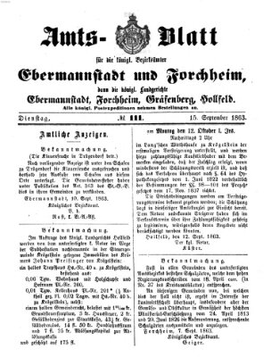 Amtsblatt für die Königlichen Bezirksämter Forchheim und Ebermannstadt sowie für die Königliche Stadt Forchheim Dienstag 15. September 1863