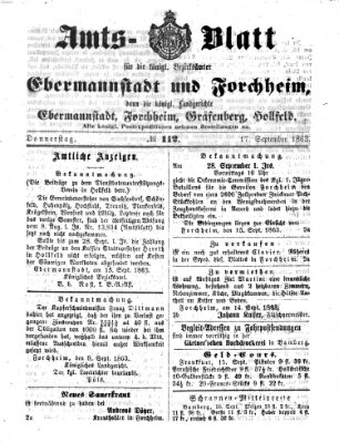 Amtsblatt für die Königlichen Bezirksämter Forchheim und Ebermannstadt sowie für die Königliche Stadt Forchheim Donnerstag 17. September 1863