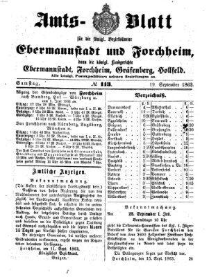 Amtsblatt für die Königlichen Bezirksämter Forchheim und Ebermannstadt sowie für die Königliche Stadt Forchheim Samstag 19. September 1863