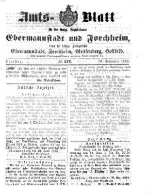 Amtsblatt für die Königlichen Bezirksämter Forchheim und Ebermannstadt sowie für die Königliche Stadt Forchheim Dienstag 29. September 1863