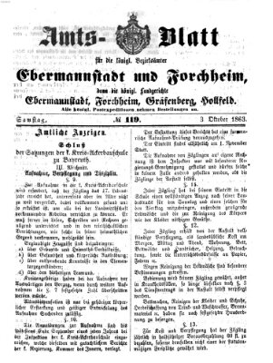 Amtsblatt für die Königlichen Bezirksämter Forchheim und Ebermannstadt sowie für die Königliche Stadt Forchheim Samstag 3. Oktober 1863