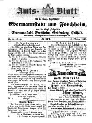 Amtsblatt für die Königlichen Bezirksämter Forchheim und Ebermannstadt sowie für die Königliche Stadt Forchheim Donnerstag 8. Oktober 1863