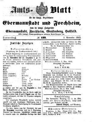 Amtsblatt für die Königlichen Bezirksämter Forchheim und Ebermannstadt sowie für die Königliche Stadt Forchheim Donnerstag 5. November 1863