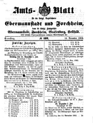 Amtsblatt für die Königlichen Bezirksämter Forchheim und Ebermannstadt sowie für die Königliche Stadt Forchheim Samstag 14. November 1863