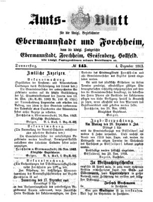 Amtsblatt für die Königlichen Bezirksämter Forchheim und Ebermannstadt sowie für die Königliche Stadt Forchheim Donnerstag 3. Dezember 1863