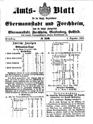 Amtsblatt für die Königlichen Bezirksämter Forchheim und Ebermannstadt sowie für die Königliche Stadt Forchheim Samstag 5. Dezember 1863