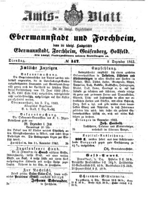 Amtsblatt für die Königlichen Bezirksämter Forchheim und Ebermannstadt sowie für die Königliche Stadt Forchheim Dienstag 8. Dezember 1863