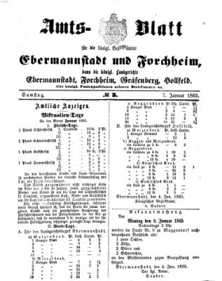 Amtsblatt für die Königlichen Bezirksämter Forchheim und Ebermannstadt sowie für die Königliche Stadt Forchheim Samstag 7. Januar 1865