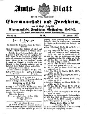 Amtsblatt für die Königlichen Bezirksämter Forchheim und Ebermannstadt sowie für die Königliche Stadt Forchheim Samstag 21. Januar 1865