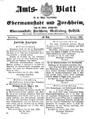 Amtsblatt für die Königlichen Bezirksämter Forchheim und Ebermannstadt sowie für die Königliche Stadt Forchheim Samstag 25. Februar 1865