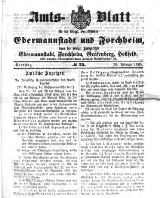 Amtsblatt für die Königlichen Bezirksämter Forchheim und Ebermannstadt sowie für die Königliche Stadt Forchheim Dienstag 28. Februar 1865