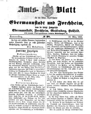 Amtsblatt für die Königlichen Bezirksämter Forchheim und Ebermannstadt sowie für die Königliche Stadt Forchheim Donnerstag 30. März 1865