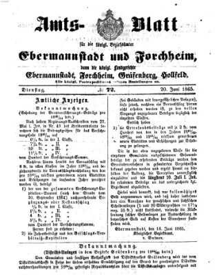 Amtsblatt für die Königlichen Bezirksämter Forchheim und Ebermannstadt sowie für die Königliche Stadt Forchheim Dienstag 20. Juni 1865