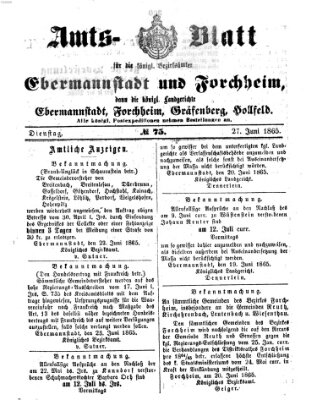 Amtsblatt für die Königlichen Bezirksämter Forchheim und Ebermannstadt sowie für die Königliche Stadt Forchheim Dienstag 27. Juni 1865