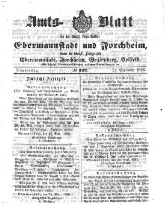 Amtsblatt für die Königlichen Bezirksämter Forchheim und Ebermannstadt sowie für die Königliche Stadt Forchheim Donnerstag 21. September 1865