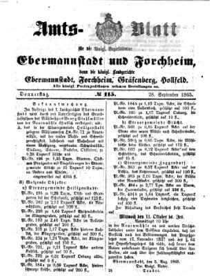 Amtsblatt für die Königlichen Bezirksämter Forchheim und Ebermannstadt sowie für die Königliche Stadt Forchheim Donnerstag 28. September 1865