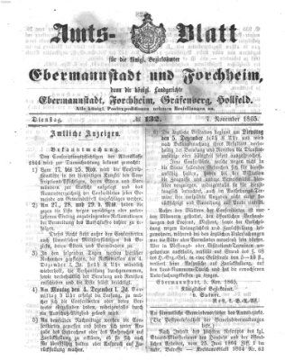 Amtsblatt für die Königlichen Bezirksämter Forchheim und Ebermannstadt sowie für die Königliche Stadt Forchheim Dienstag 7. November 1865