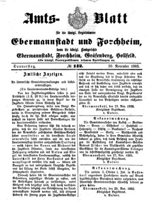 Amtsblatt für die Königlichen Bezirksämter Forchheim und Ebermannstadt sowie für die Königliche Stadt Forchheim Donnerstag 30. November 1865