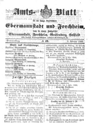 Amtsblatt für die Königlichen Bezirksämter Forchheim und Ebermannstadt sowie für die Königliche Stadt Forchheim Donnerstag 8. Februar 1866