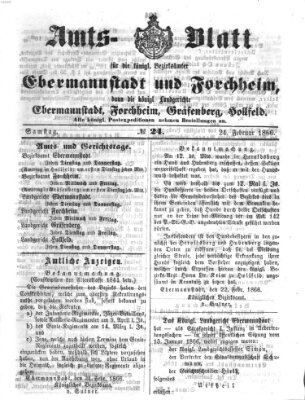 Amtsblatt für die Königlichen Bezirksämter Forchheim und Ebermannstadt sowie für die Königliche Stadt Forchheim Samstag 24. Februar 1866