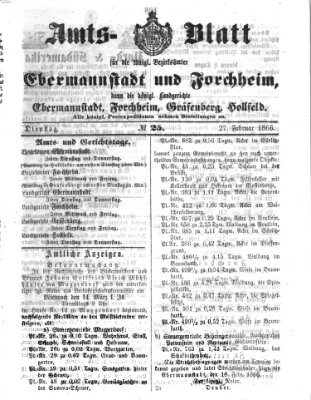 Amtsblatt für die Königlichen Bezirksämter Forchheim und Ebermannstadt sowie für die Königliche Stadt Forchheim Dienstag 27. Februar 1866