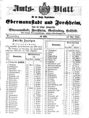 Amtsblatt für die Königlichen Bezirksämter Forchheim und Ebermannstadt sowie für die Königliche Stadt Forchheim Donnerstag 24. Mai 1866