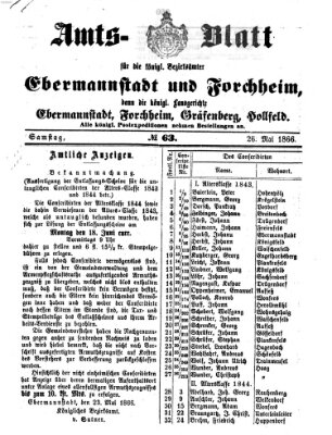 Amtsblatt für die Königlichen Bezirksämter Forchheim und Ebermannstadt sowie für die Königliche Stadt Forchheim Samstag 26. Mai 1866