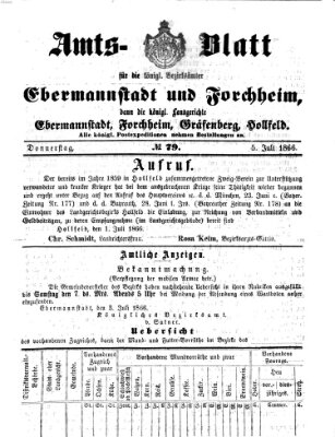 Amtsblatt für die Königlichen Bezirksämter Forchheim und Ebermannstadt sowie für die Königliche Stadt Forchheim Donnerstag 5. Juli 1866