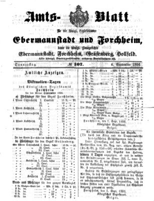 Amtsblatt für die Königlichen Bezirksämter Forchheim und Ebermannstadt sowie für die Königliche Stadt Forchheim Donnerstag 6. September 1866