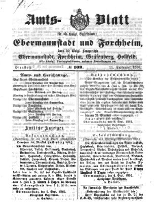 Amtsblatt für die Königlichen Bezirksämter Forchheim und Ebermannstadt sowie für die Königliche Stadt Forchheim Dienstag 11. September 1866