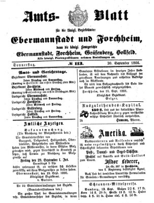 Amtsblatt für die Königlichen Bezirksämter Forchheim und Ebermannstadt sowie für die Königliche Stadt Forchheim Donnerstag 20. September 1866