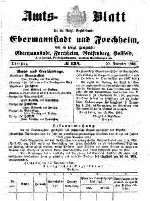 Amtsblatt für die Königlichen Bezirksämter Forchheim und Ebermannstadt sowie für die Königliche Stadt Forchheim Dienstag 20. November 1866