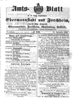 Amtsblatt für die Königlichen Bezirksämter Forchheim und Ebermannstadt sowie für die Königliche Stadt Forchheim Samstag 24. November 1866