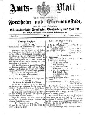 Amtsblatt für die Königlichen Bezirksämter Forchheim und Ebermannstadt sowie für die Königliche Stadt Forchheim Samstag 12. Januar 1867